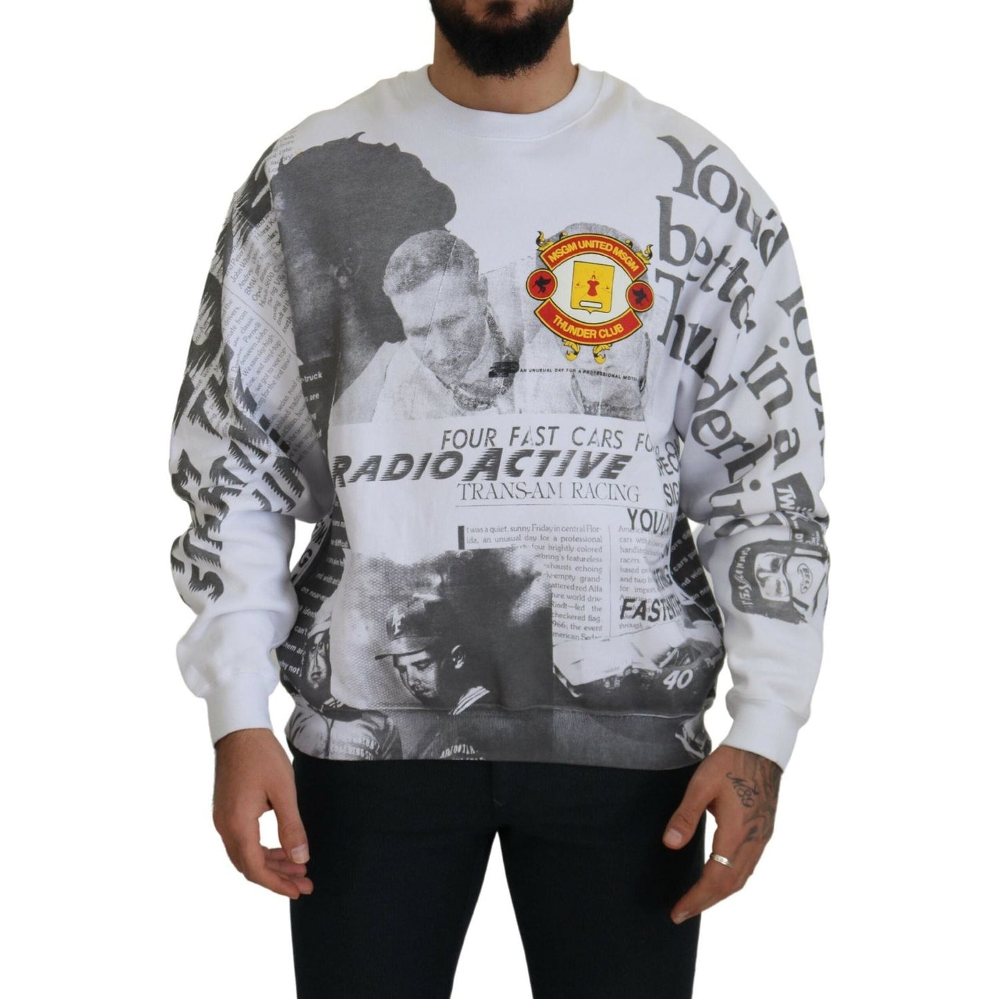 MSGM White Cotton Crewneck Pullover Sweatshirt Sweater TSH7761 - 46