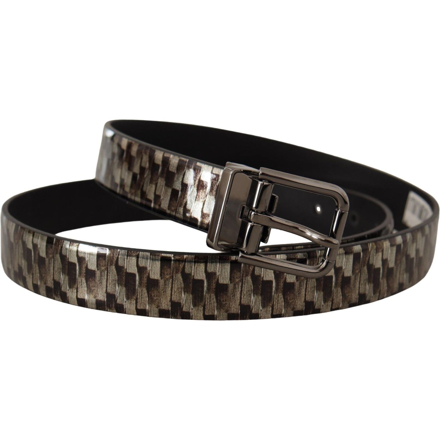 Dolce & Gabbana Brown Herringbone Leather Gray Belt BEL8464 - 90