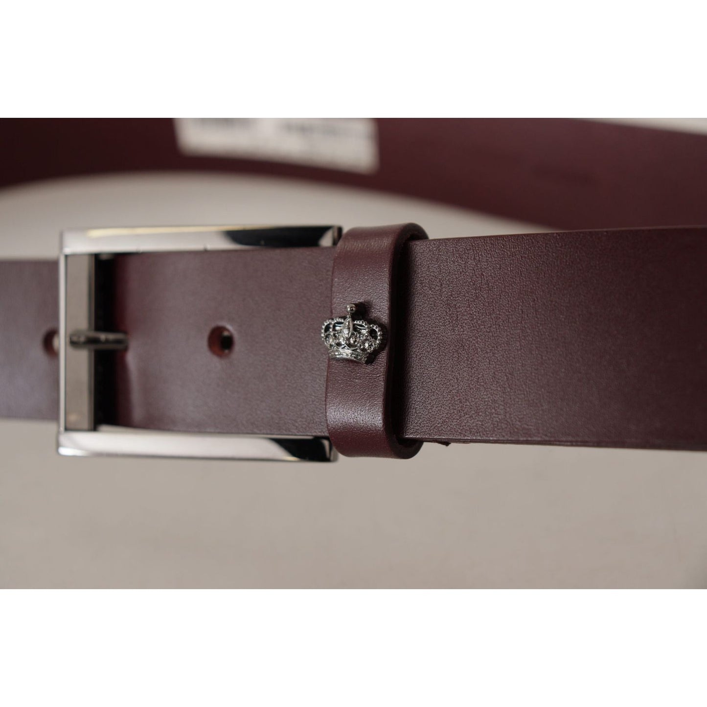Dolce & Gabbana Brown Leather Silver Metal Crown Buckle Belt BEL8505- 90