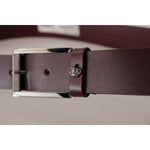Dolce & Gabbana Brown Leather Silver Metal Crown Buckle Belt BEL8505- 90