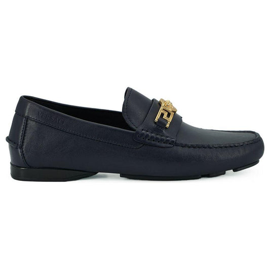 Versace Elegant Navy Blue Calf Leather Loafers