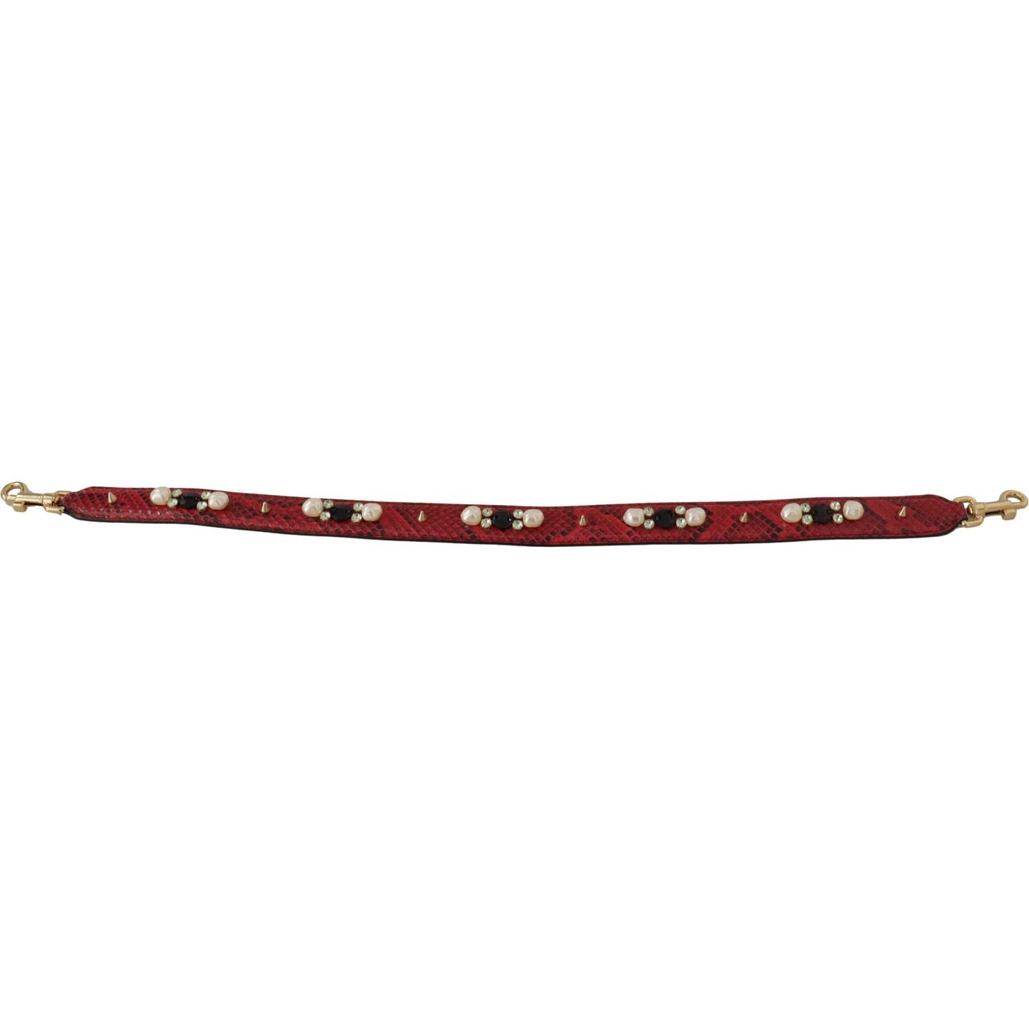 Dolce & Gabbana Red Exotic Leather Crystals Bag Shoulder Strap BEL8720