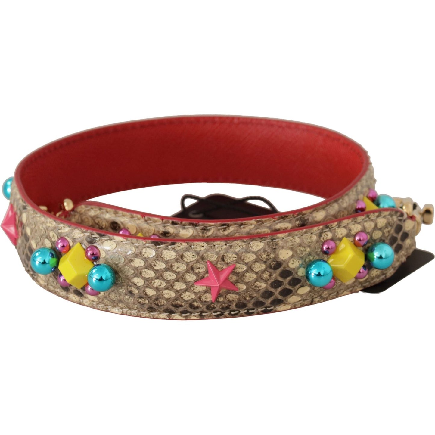 Dolce & Gabbana Beige Python Leather Crystals Shoulder Strap BEL8725