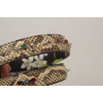 Dolce & Gabbana Beige Exotic Leather Crystals Reversible Shoulder Strap BEL8728