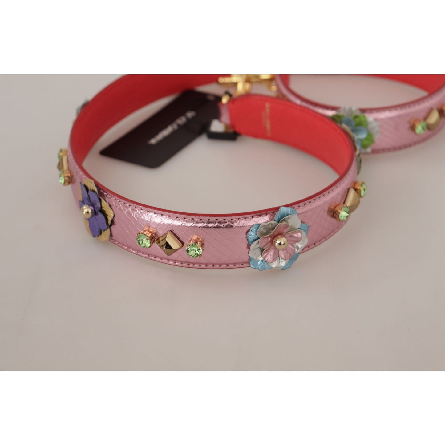 Dolce & Gabbana Metallic Pink Leather Studded Shoulder Strap BEL8744