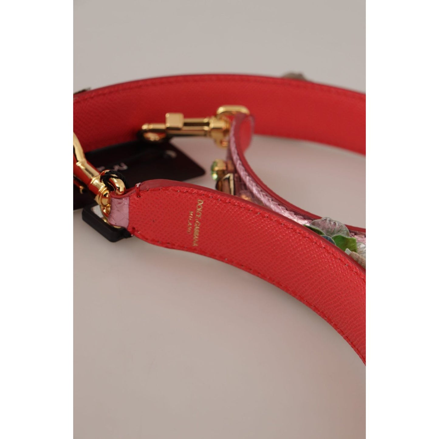 Dolce & Gabbana Metallic Pink Leather Studded Shoulder Strap BEL8744