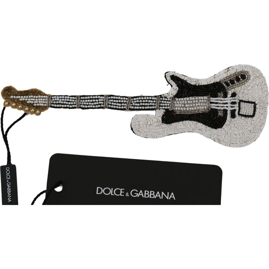 Dolce & Gabbana Gold Brass Beaded Guitar Pin Accessory Brooch Brooch