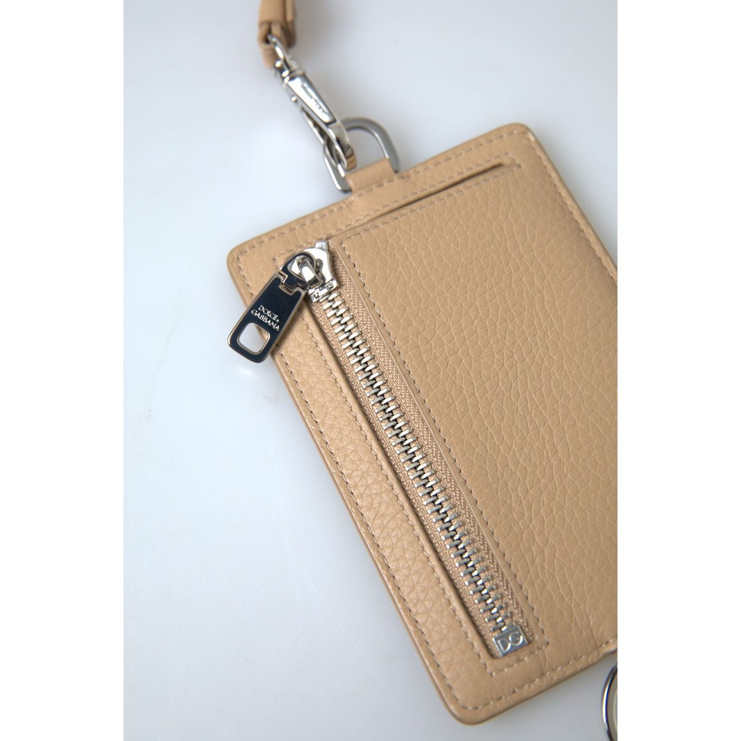 Dolce & Gabbana Beige Leather Lanyard Logo Card Holder Men Wallet BAG1105