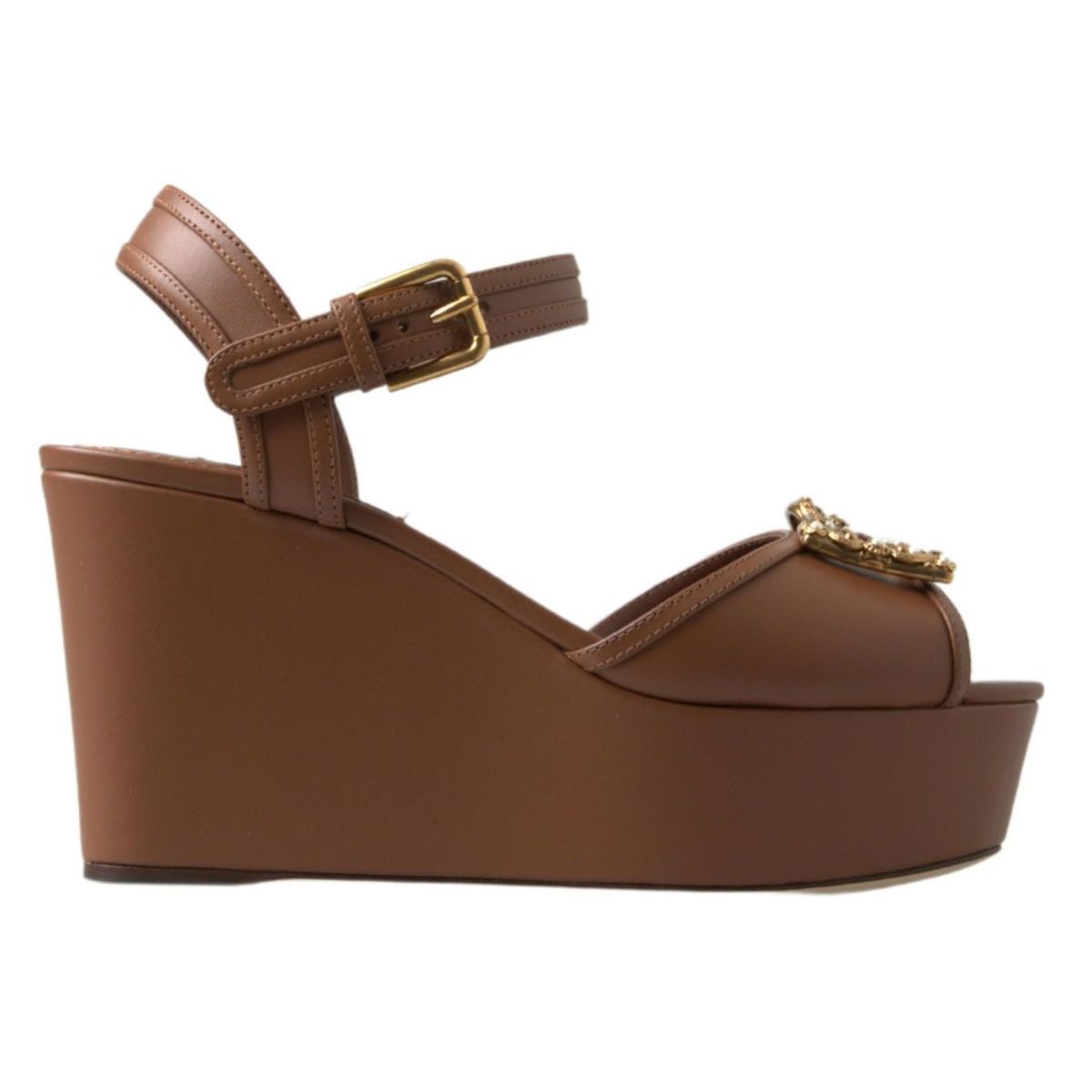 Dolce & Gabbana Brown Leather AMORE Wedges Sandals Shoes