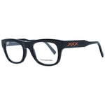 Ermenegildo Zegna Black Men Glasses Frame in black plastic, rectangle full-rim style with brown lenses, including branded case.