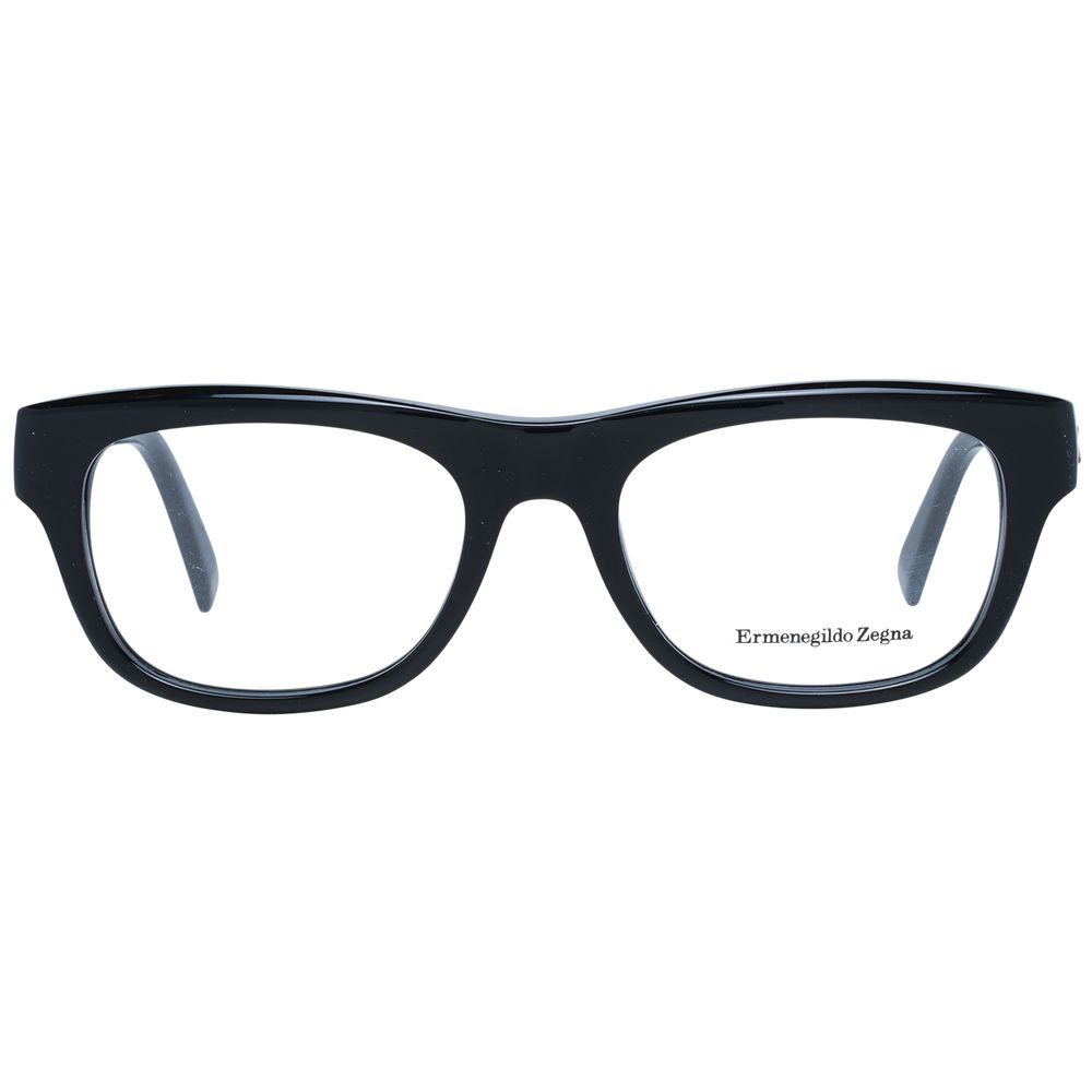 Ermenegildo Zegna Black Men Glasses Frame, black plastic full-rim rectangle frame with brown lenses, includes branded case.