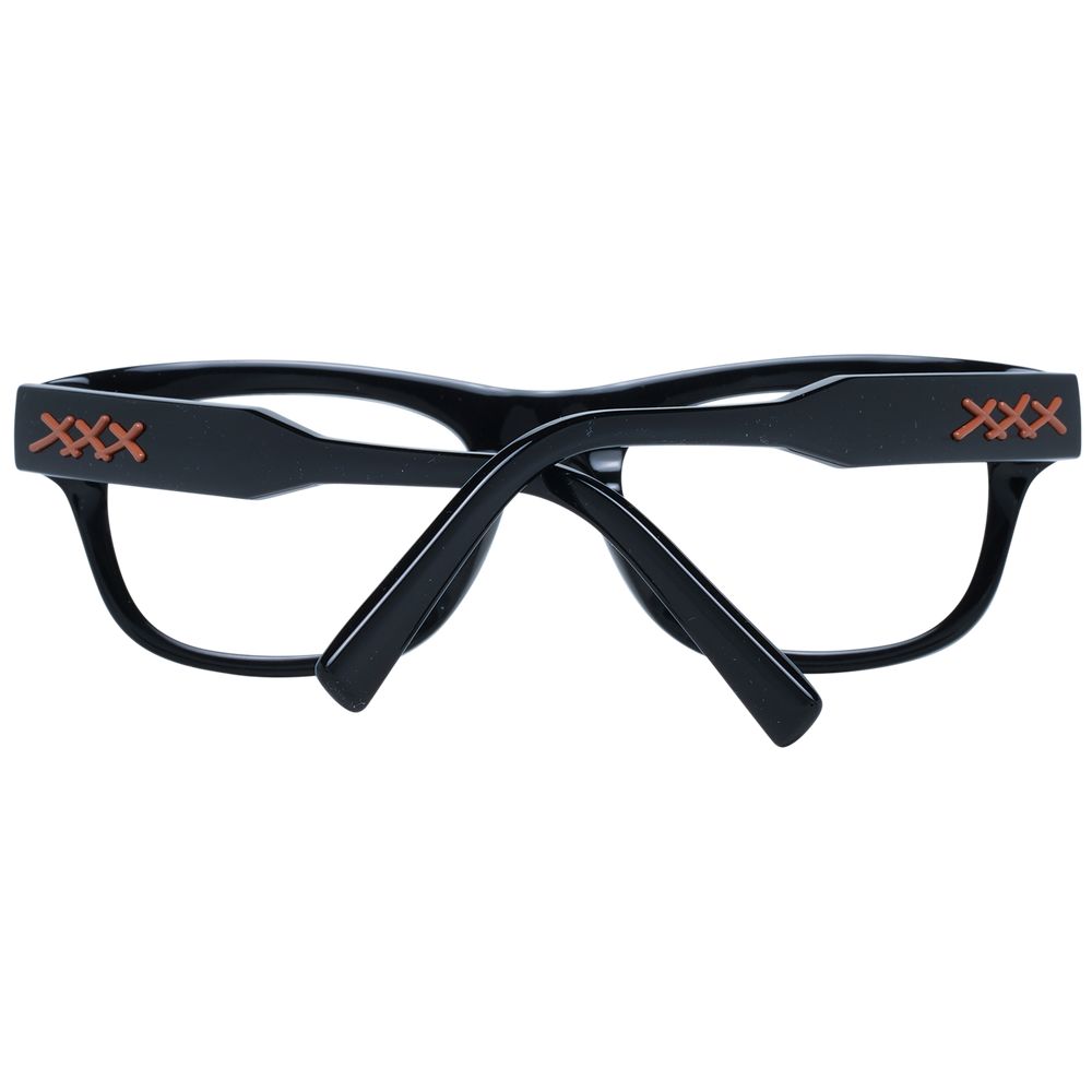 Ermenegildo Zegna Black Men Glasses Frame, plastic full-rim with brown lenses, rectangle style, includes branded case.