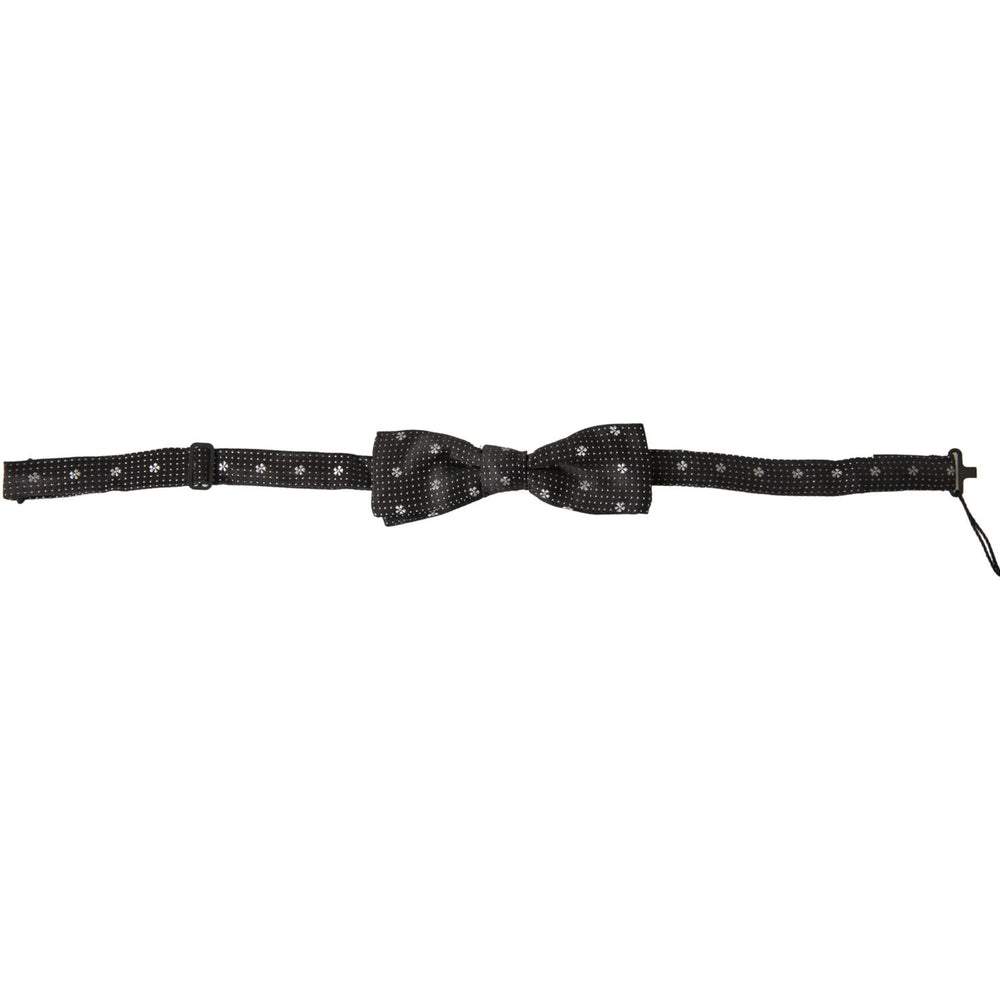 Dolce & Gabbana Black Patterned Silk Adjustable Men Neck Papillon Bow Tie FT3794