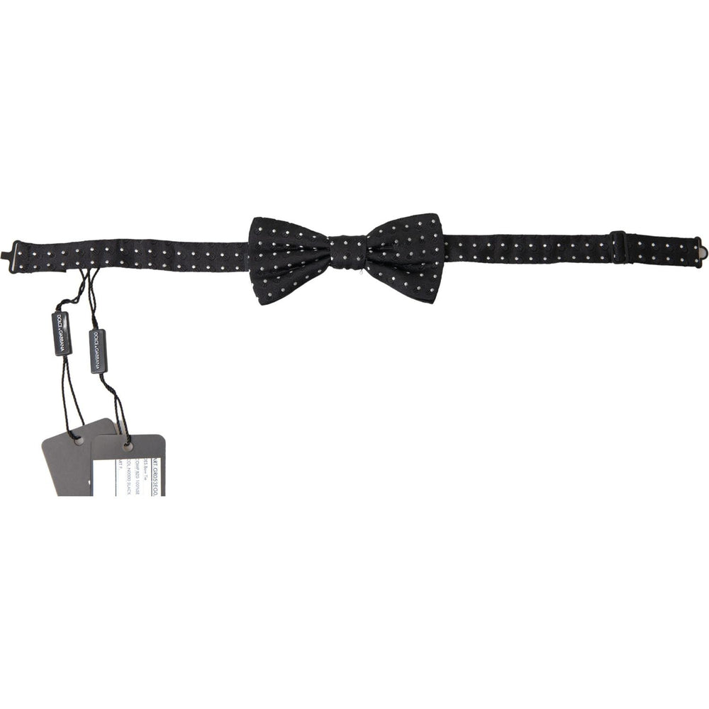 Dolce & Gabbana Black Polka Dot Silk Adjustable Men Neck Papillon Bow Tie FT3800