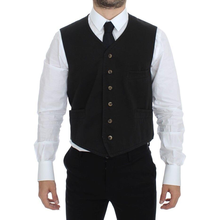 Dolce & Gabbana Black Cotton Blend Dress Vest Gilet VES10022-3