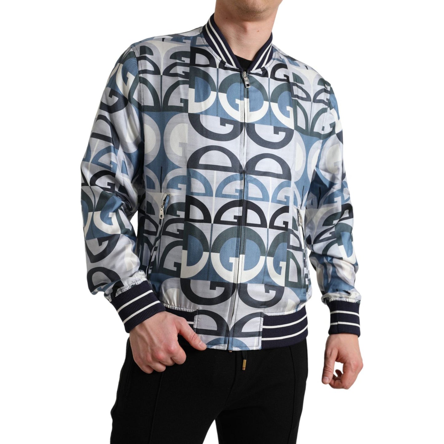 Dolce & Gabbana Multicolor Logo Print Bomber Blouson Jacket JKT3751-52