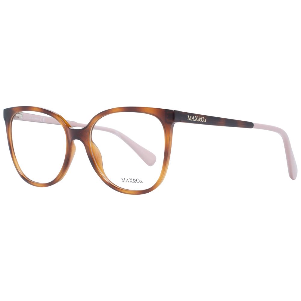 Max & Co Brown Women Glasses Frame in full-rim plastic with a square style, brown color, and demo lenses. Suitable for women with 54-17-140 size.