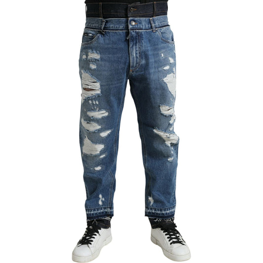 Dolce & Gabbana Blue Tattered Cotton Men Denim Jeans