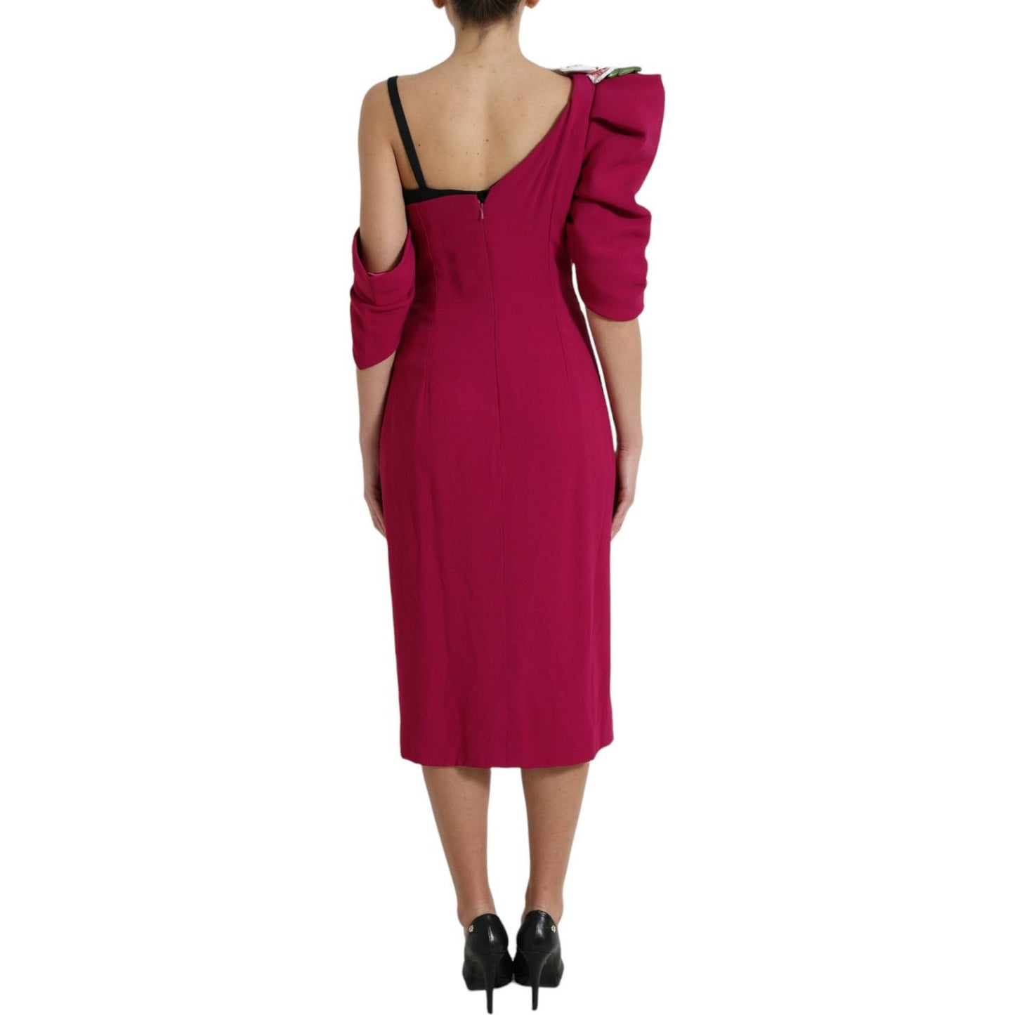 Dolce & Gabbana Purple Flower Embellished One Shoulder Dress