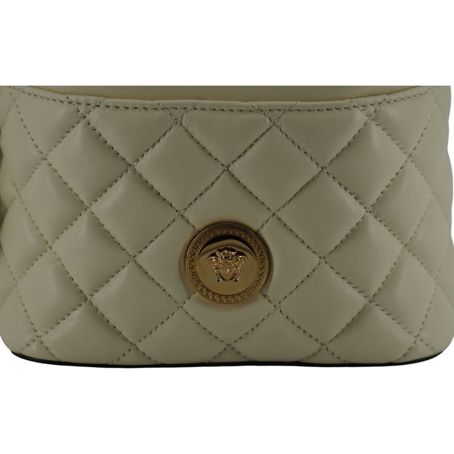Versace Elegant Small White Leather Bucket Shoulder Bag 8056204983269