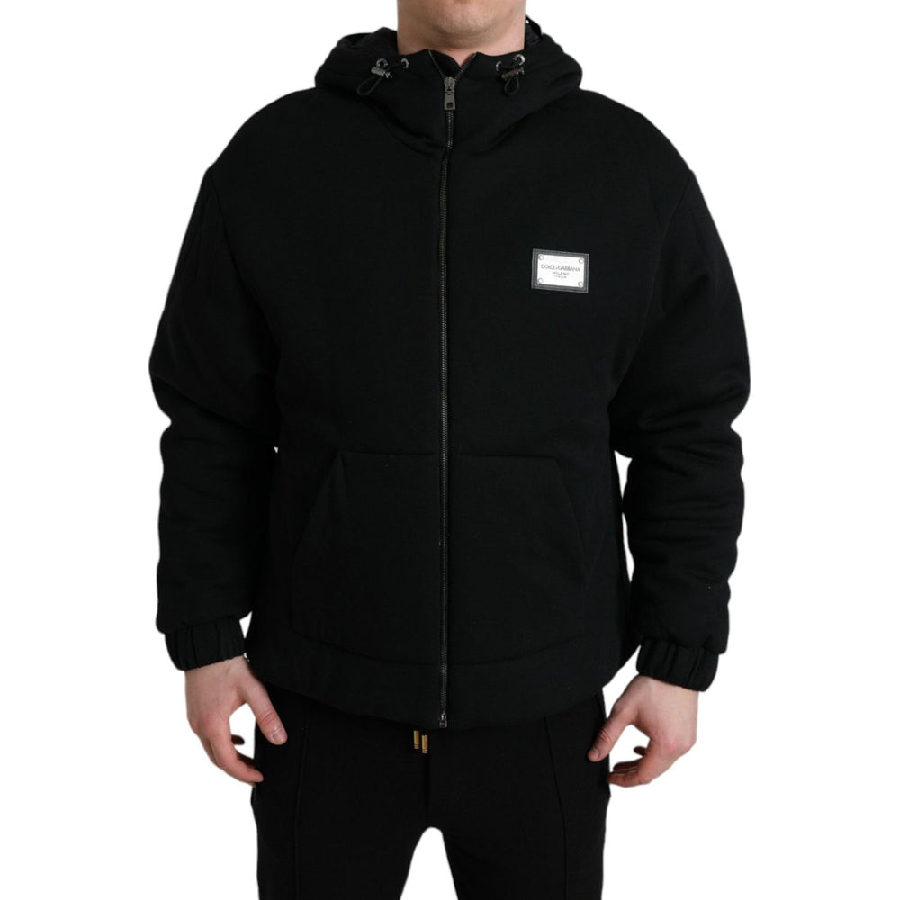 Dolce & Gabbana Black Cotton Hooded Logo Bomber Jacket JKT4009-48