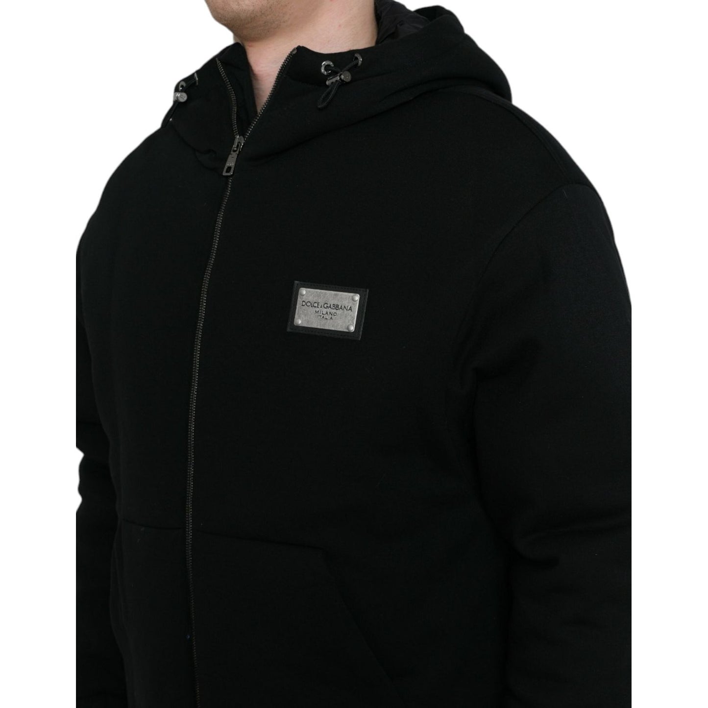 Dolce & Gabbana Black Cotton Hooded Logo Bomber Jacket JKT4009-48