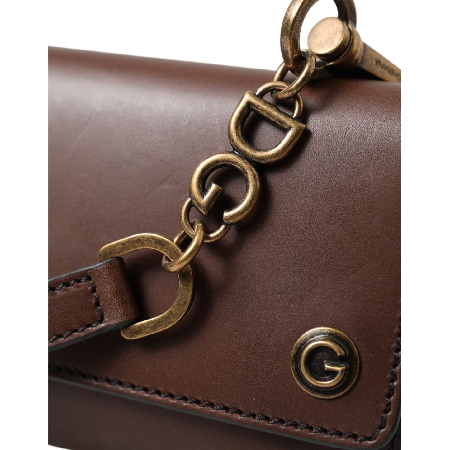 Dolce & Gabbana Brown Leather Logo Embossed Men Mini Shoulder Bag BAG1284