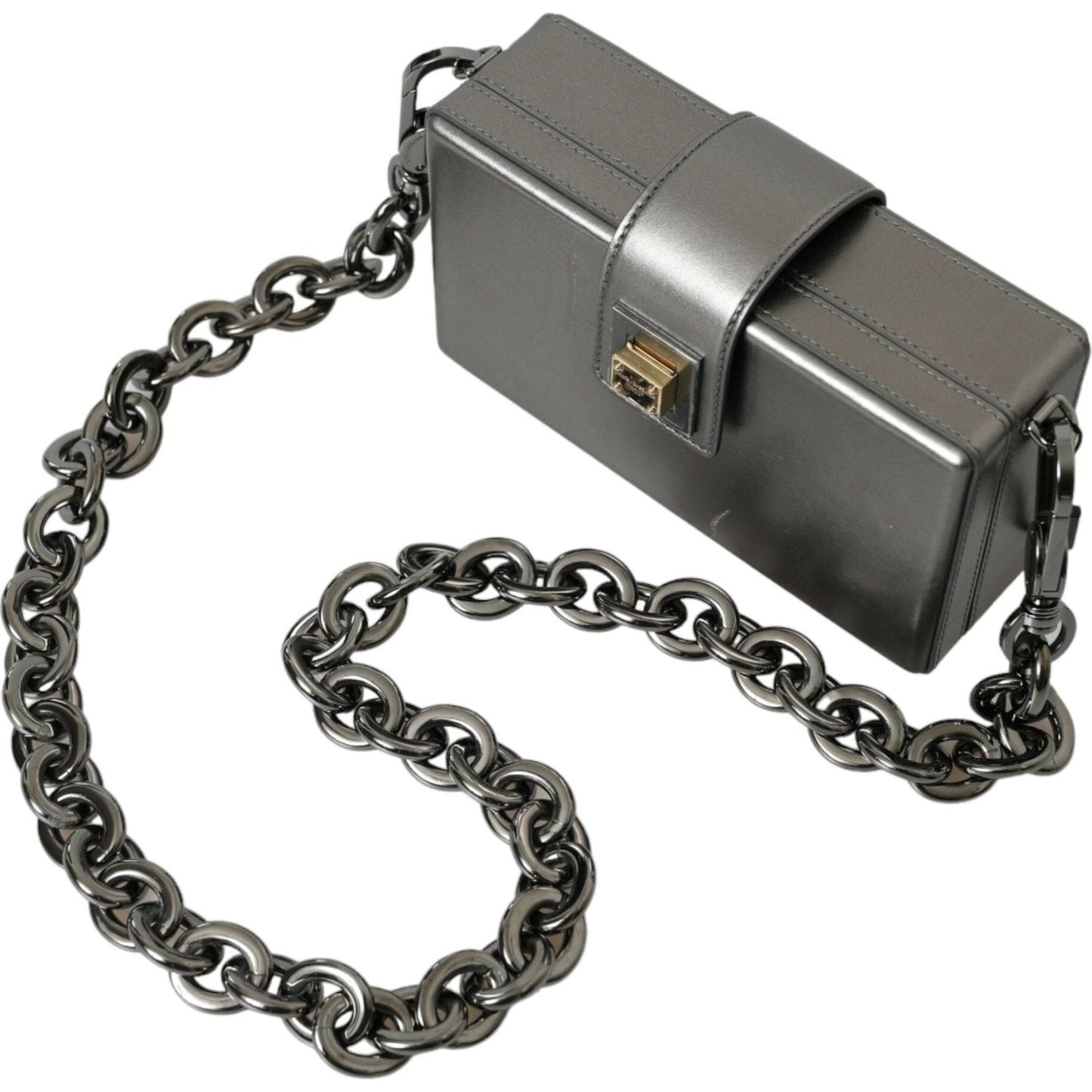 Dolce & Gabbana Metallic Gray Calfskin Leather DG BOX Shoulder Bag BAG1135