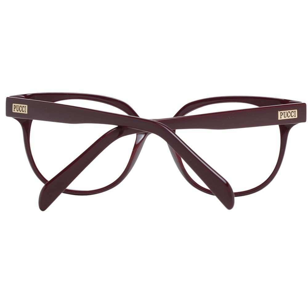 Emilio Pucci Burgundy Women Glasses Frame, round full-rim plastic with demo lenses, includes branded case.