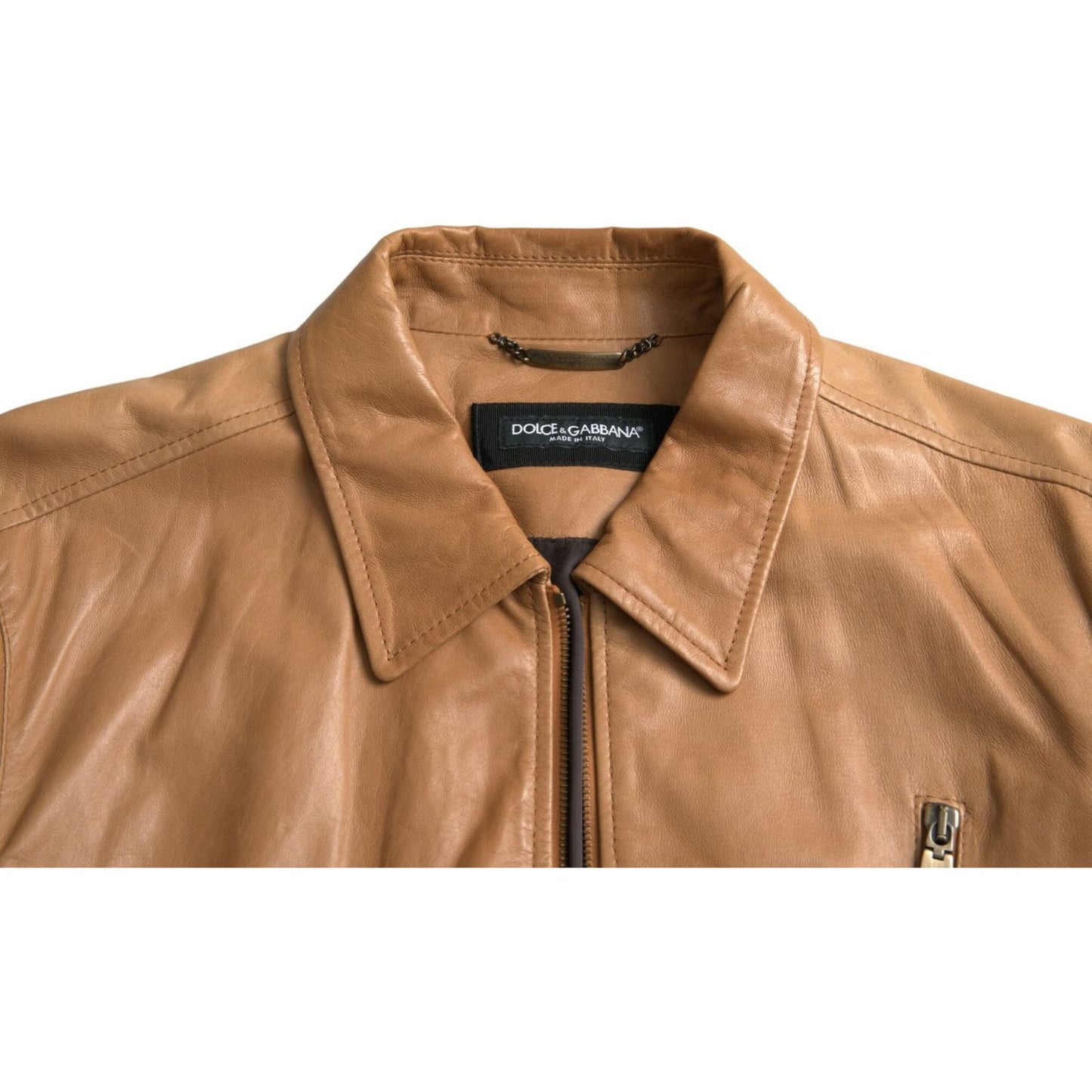 Dolce & Gabbana Brown Lamb Leather Full Zip Blouson Jacket JKT4048-50