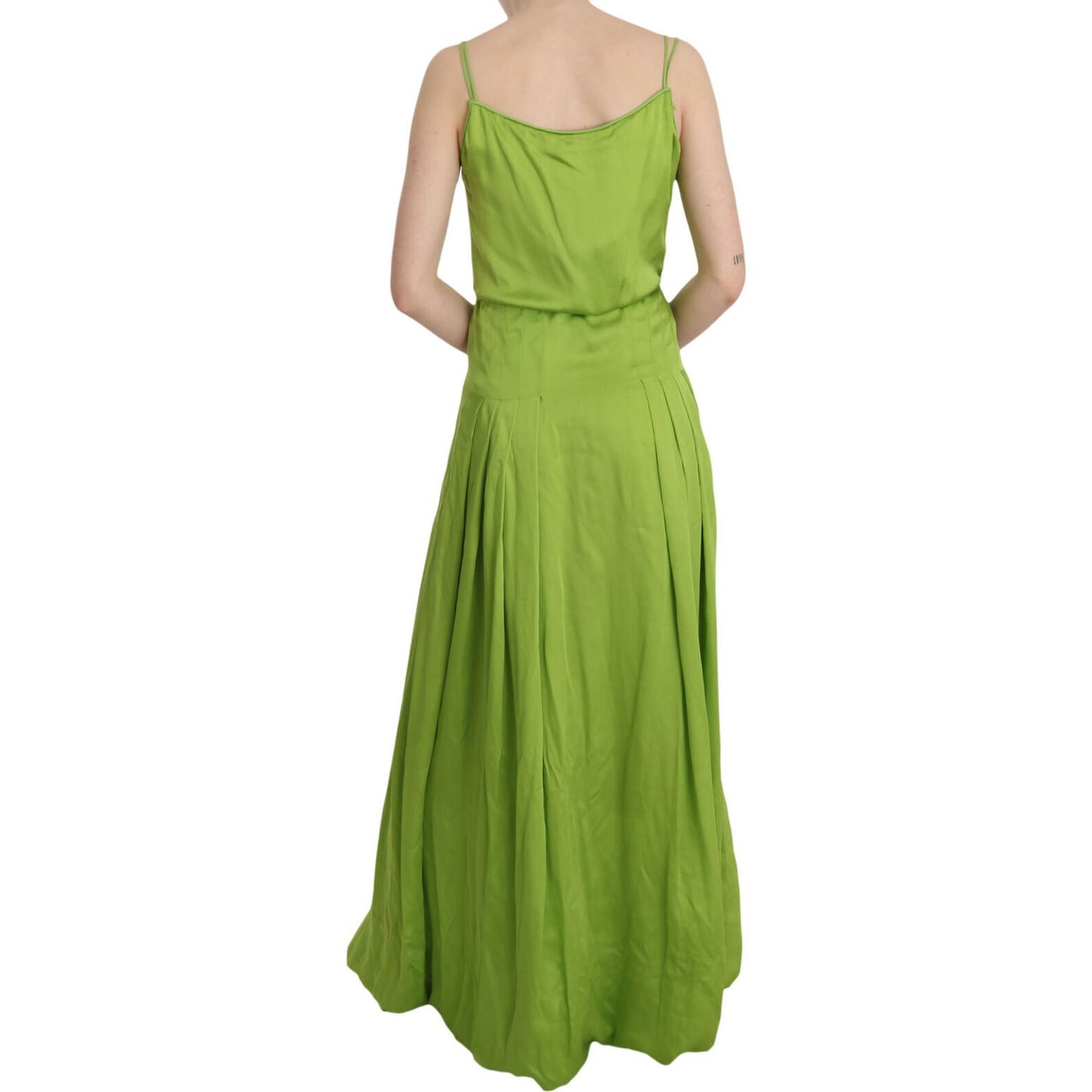 Dsquared² Green Spaghetti Strap Long A-line Pleated Dress TSH3719-36