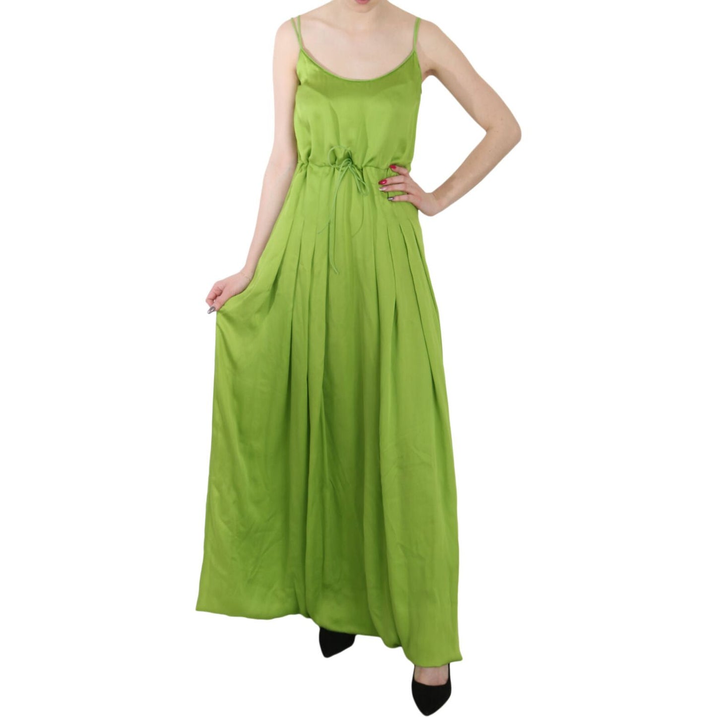 Dsquared² Green Spaghetti Strap Long A-line Pleated Dress TSH3719-36