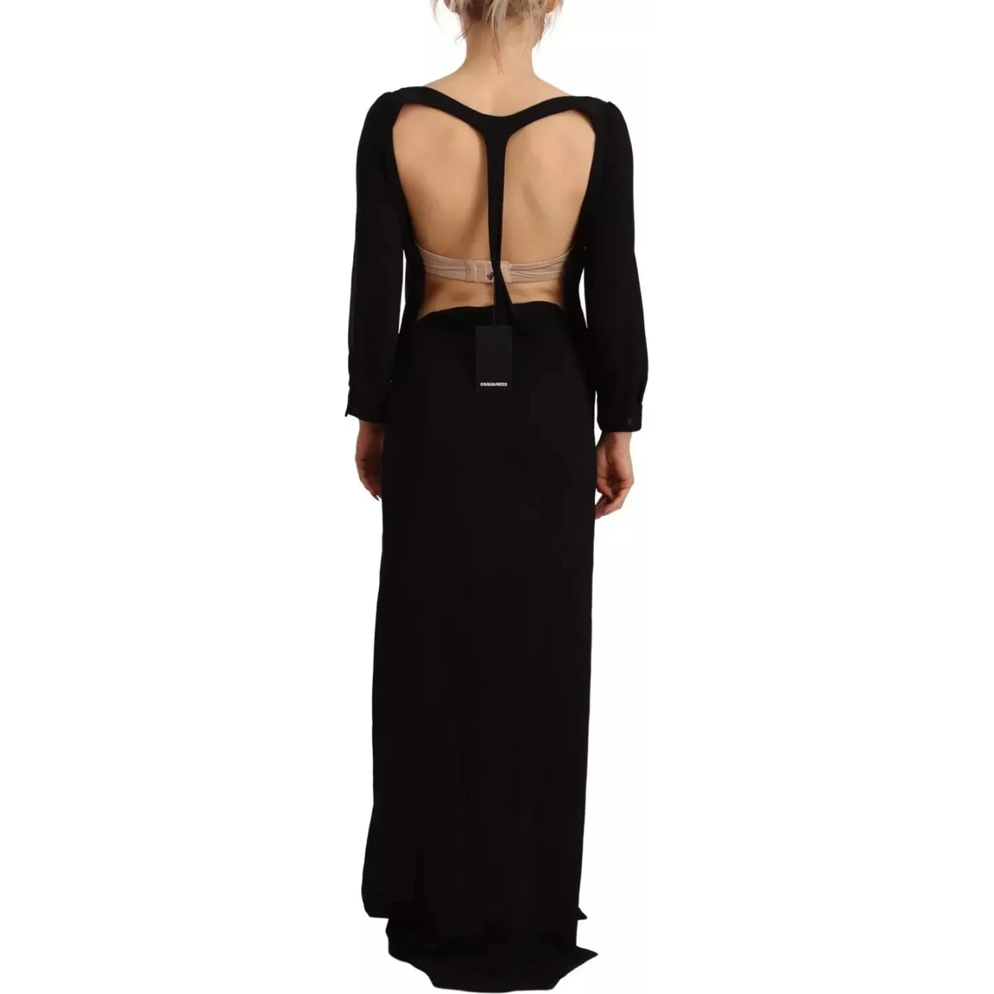 Dsquared² Black Long Sleeves Side Slit Floor Length Dress DR28534-40