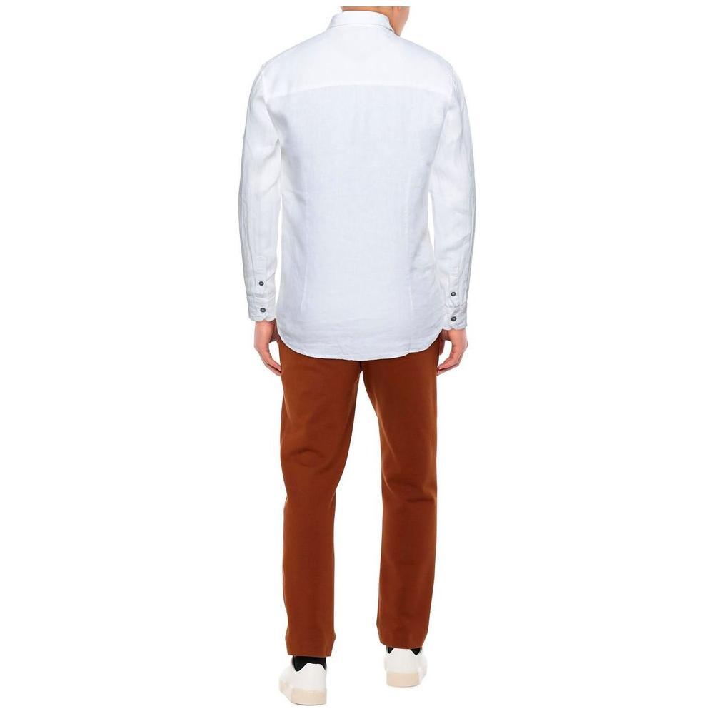 Alpha Studio Elegant White Linen Shirt for Men AL-11830-IT46 | S