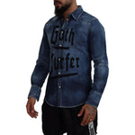Dsquared² Blue Washed Goth Surfer Print Men Denim Shirt JKT3535-48