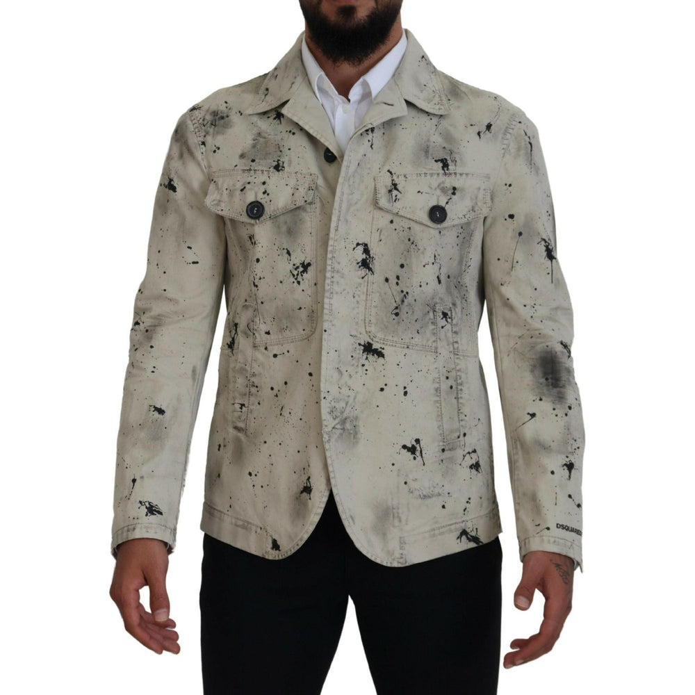 Dsquared² Off White Black Splash Print Casual Denim Jacket JKT3541-48