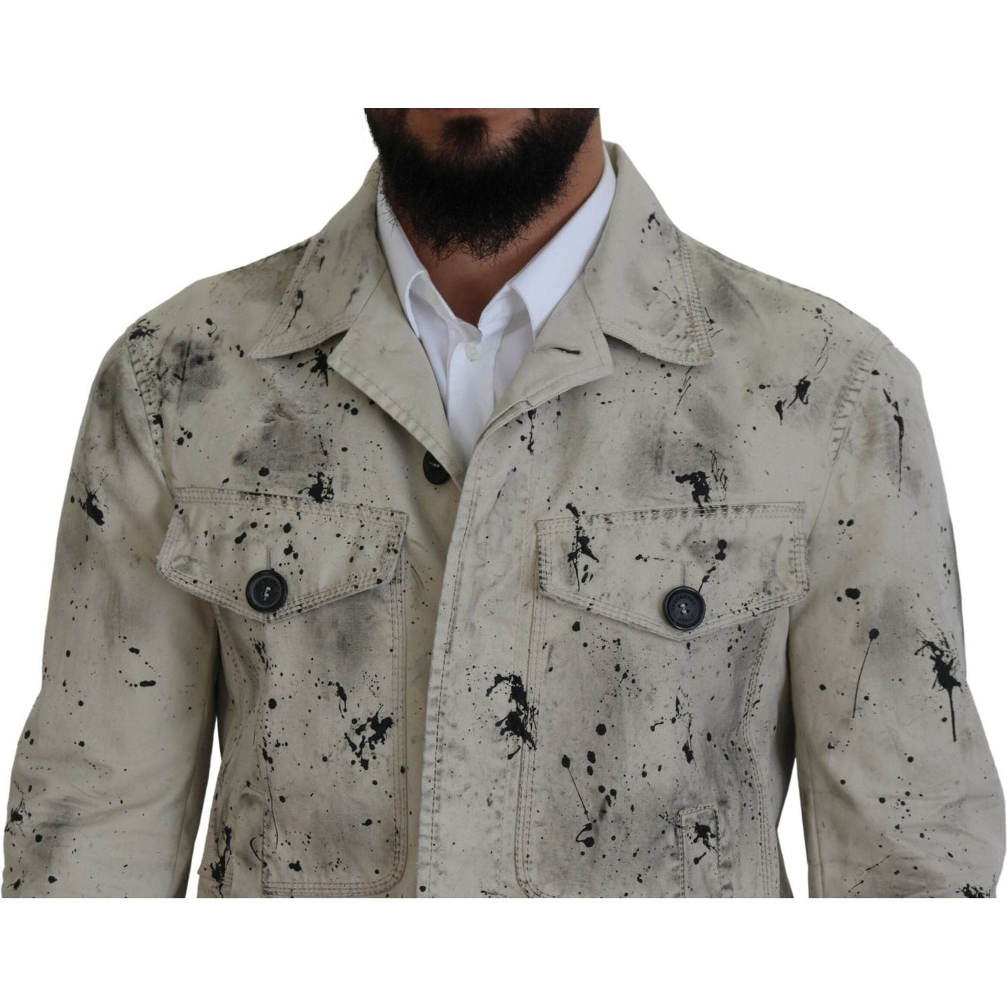 Dsquared² Off White Black Splash Print Casual Denim Jacket JKT3541-48