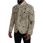 Dsquared² Off White Black Splash Print Casual Denim Jacket JKT3541-48