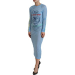 Dsquared² Blue Printed Viscose Long Sleeves Cover Up Dress DR28834