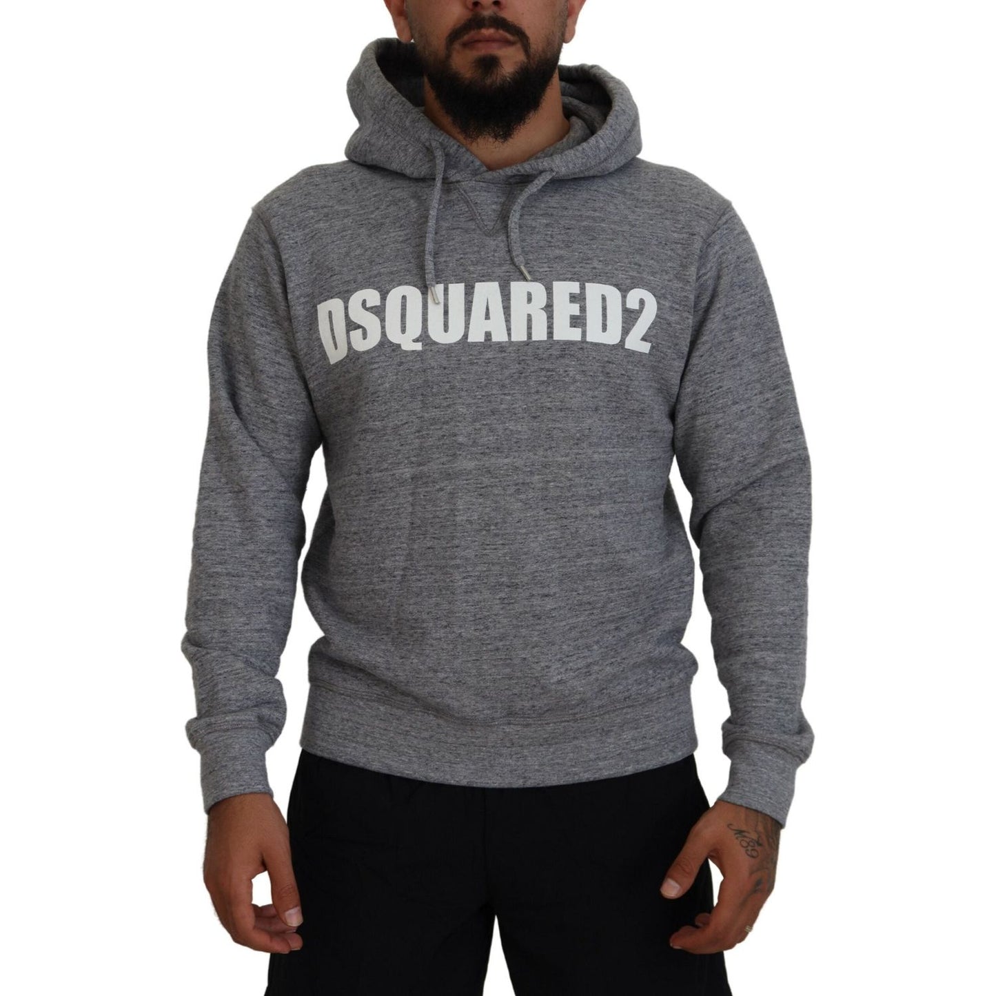 Dsquared² Gray Cotton Hooded Logo Print Men Pullover Sweater TSH83481-48