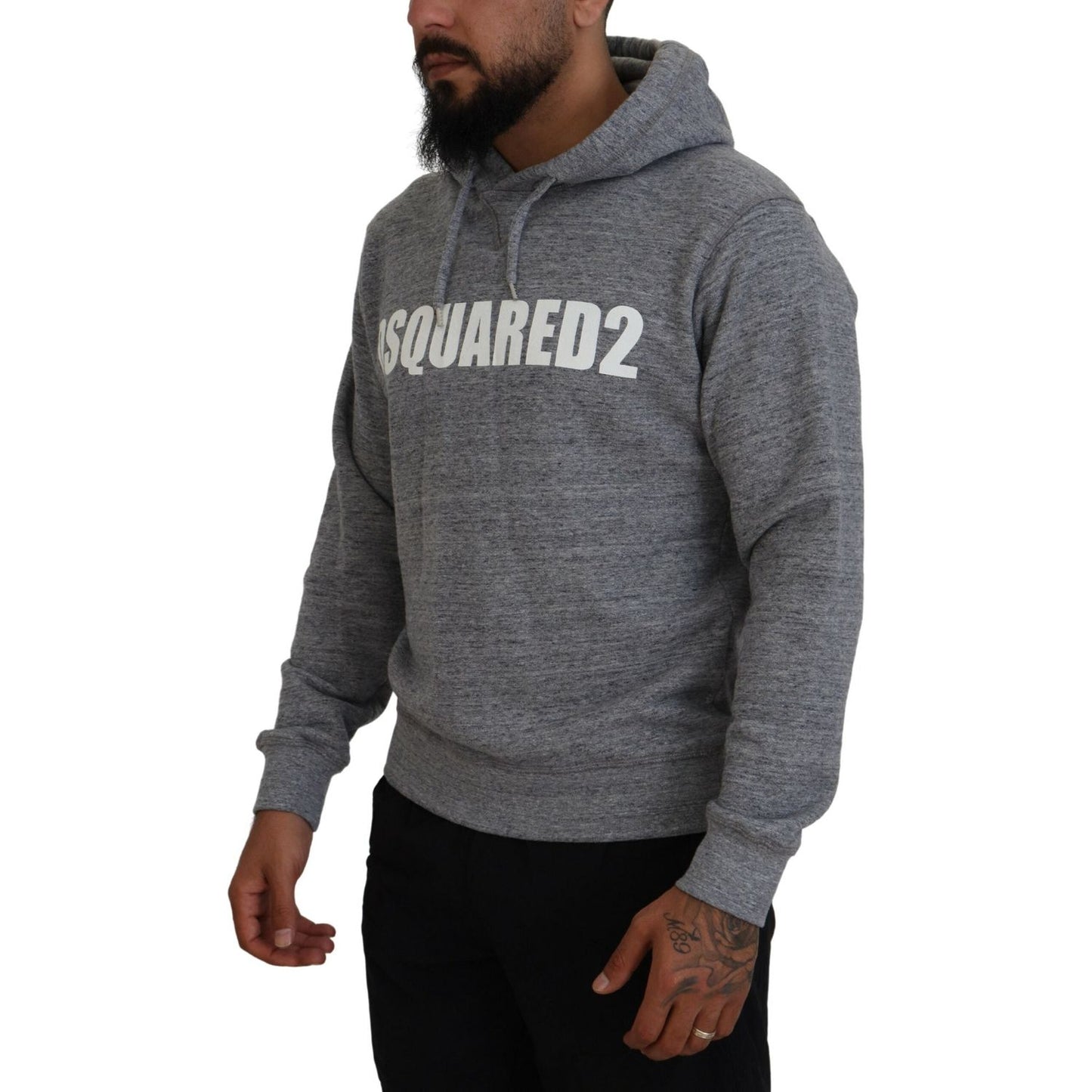 Dsquared² Gray Cotton Hooded Logo Print Men Pullover Sweater TSH83481-48