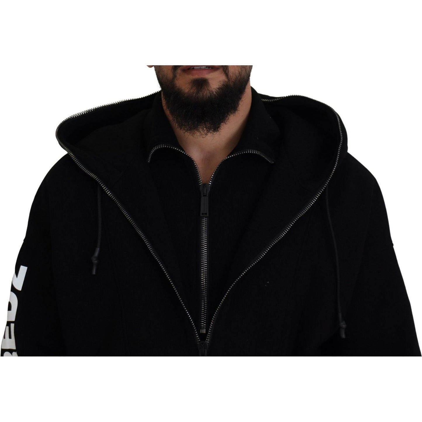 Dsquared² Black Hooded Printed Sleeves Double Zip Sweater TSH83490-48
