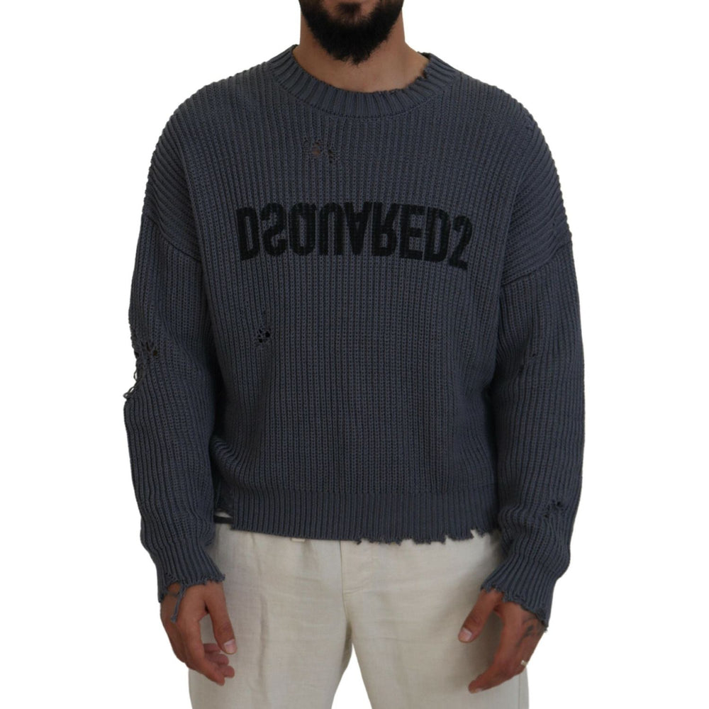 Dsquared² Gray Men Tattered Knitted Pullover Sweater TSH83547-48