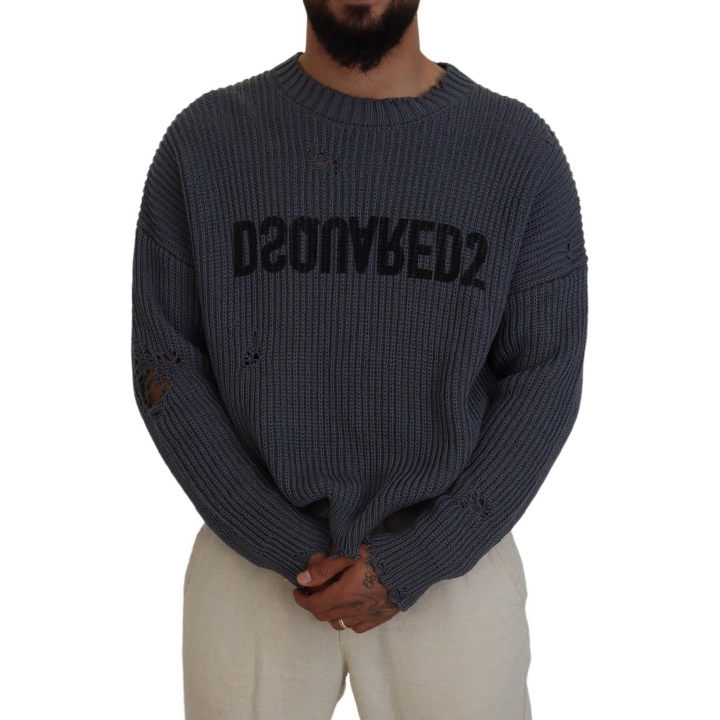 Dsquared² Gray Men Tattered Knitted Pullover Sweater TSH83547-48