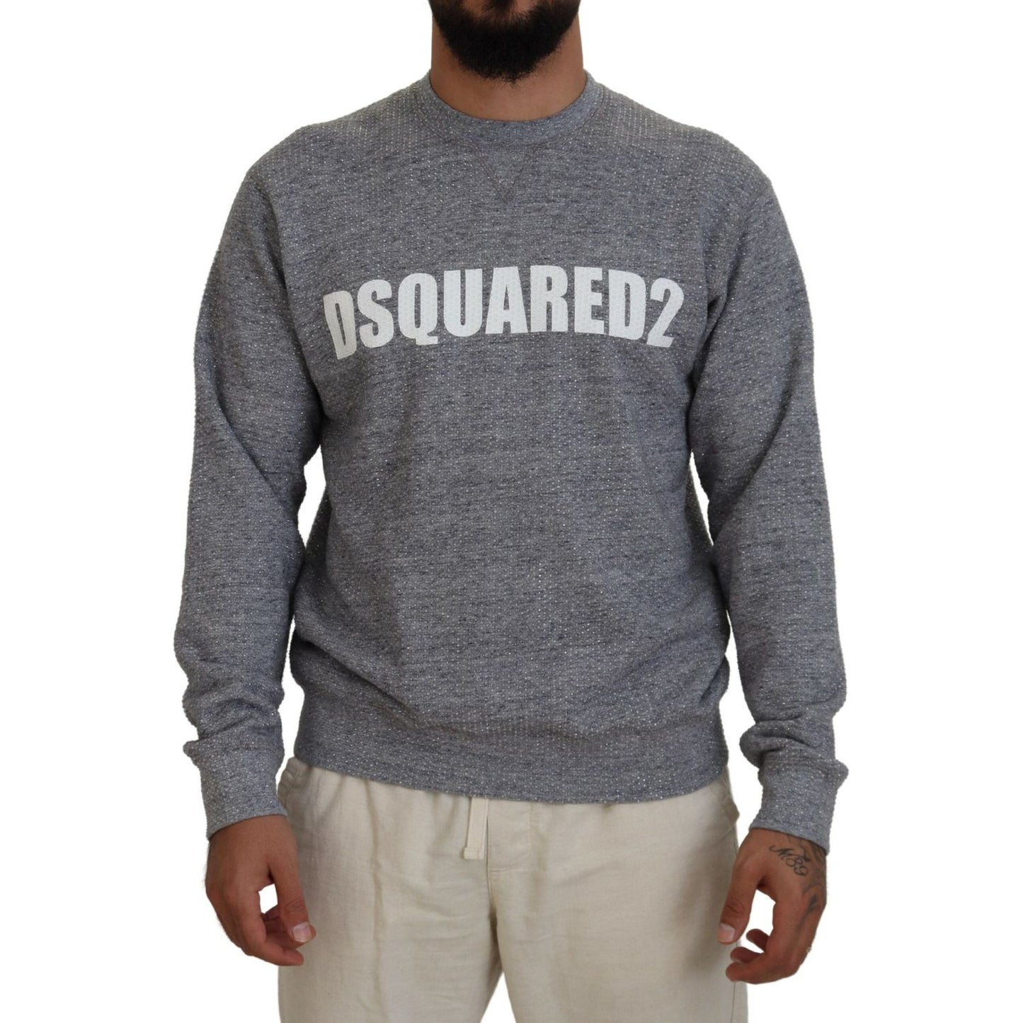Dsquared² Gray Crystal Embellishment Men Pullover Sweater TSH83559-48