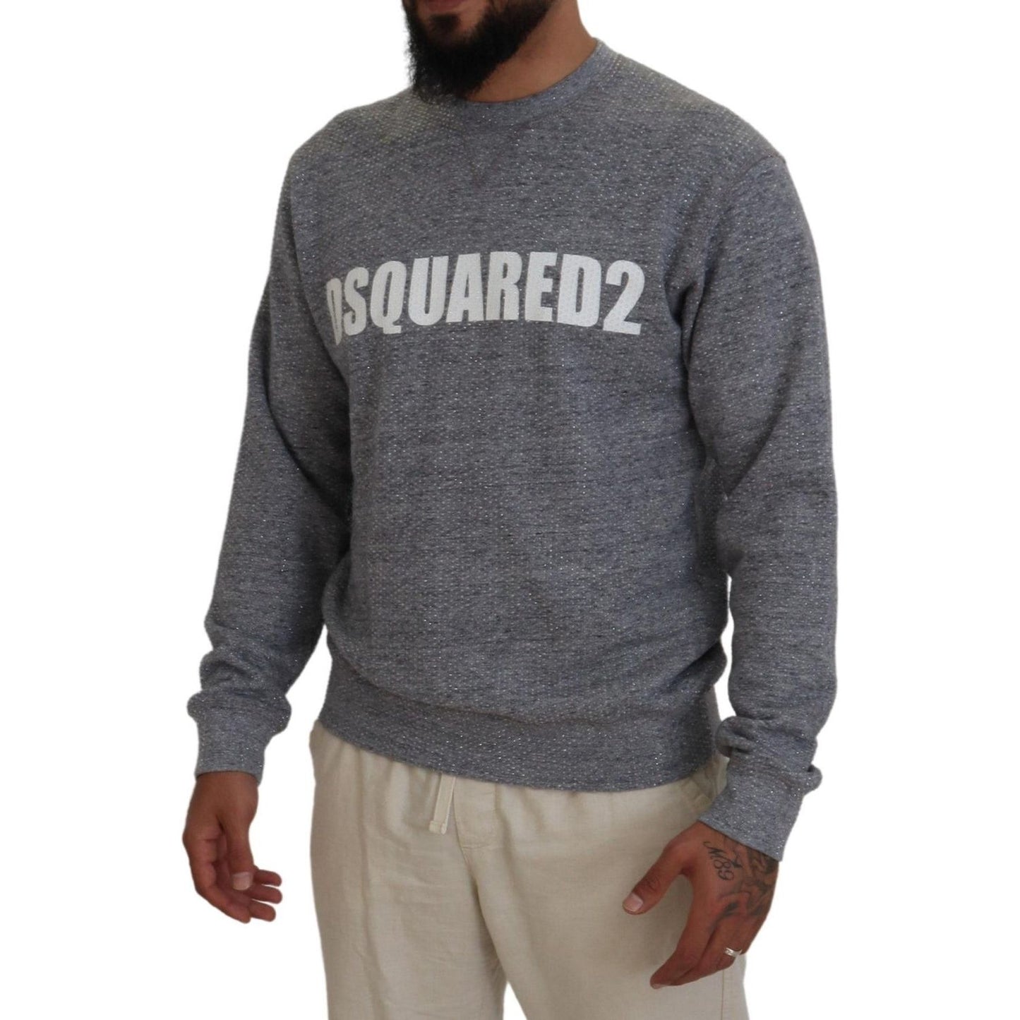 Dsquared² Gray Crystal Embellishment Men Pullover Sweater TSH83559-48