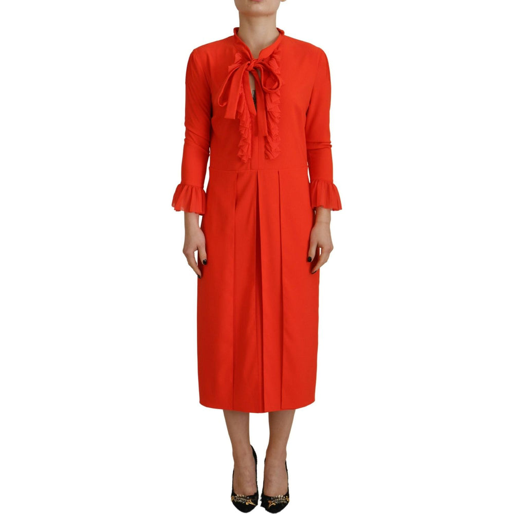 Dsquared² Red Polyester Long Sleeves Pleated Midi Dress DR28823-38