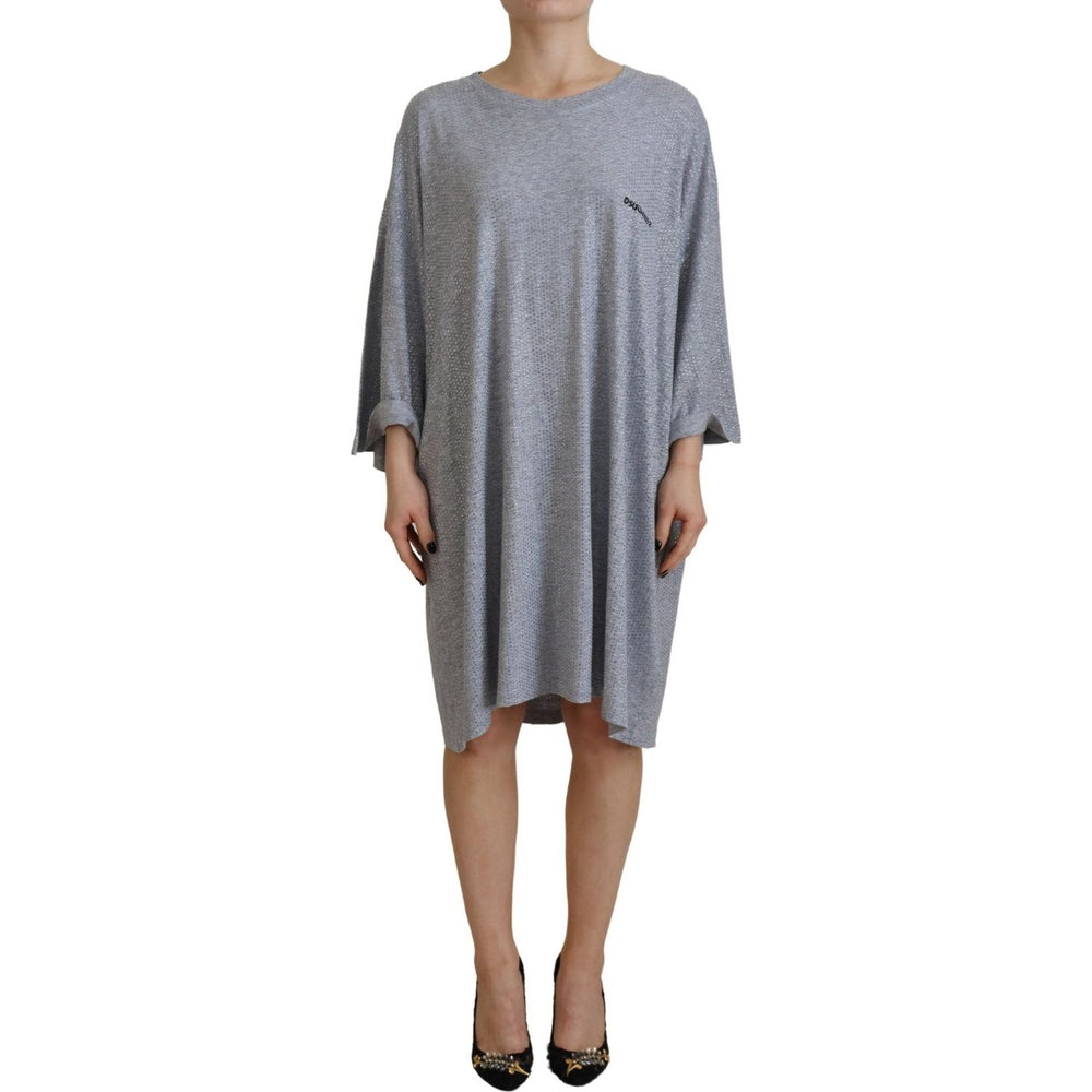 Dsquared² Gray Crystal Embellished Cotton Long Sleeves Dress DR28833-38