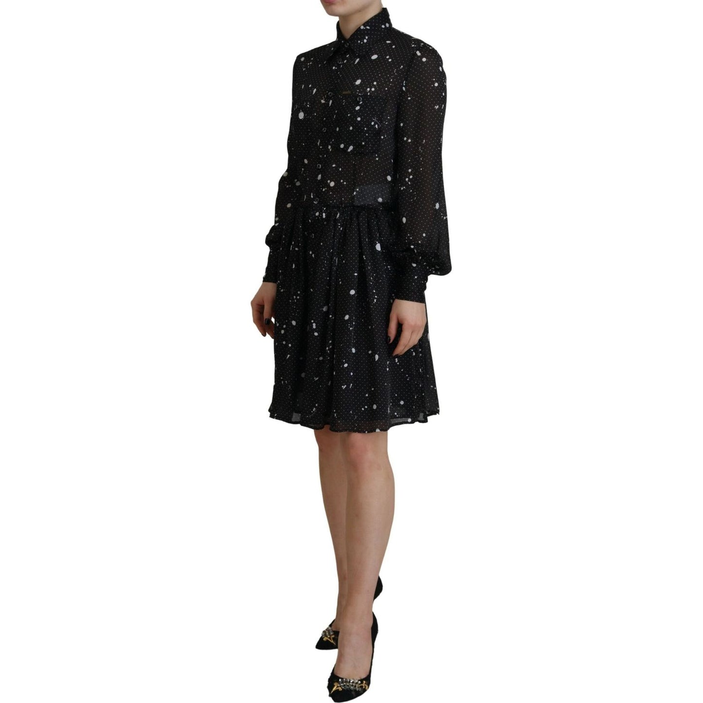 Dsquared² Black Polka Dot Long Sleeves Button Down Dress DR28839-38