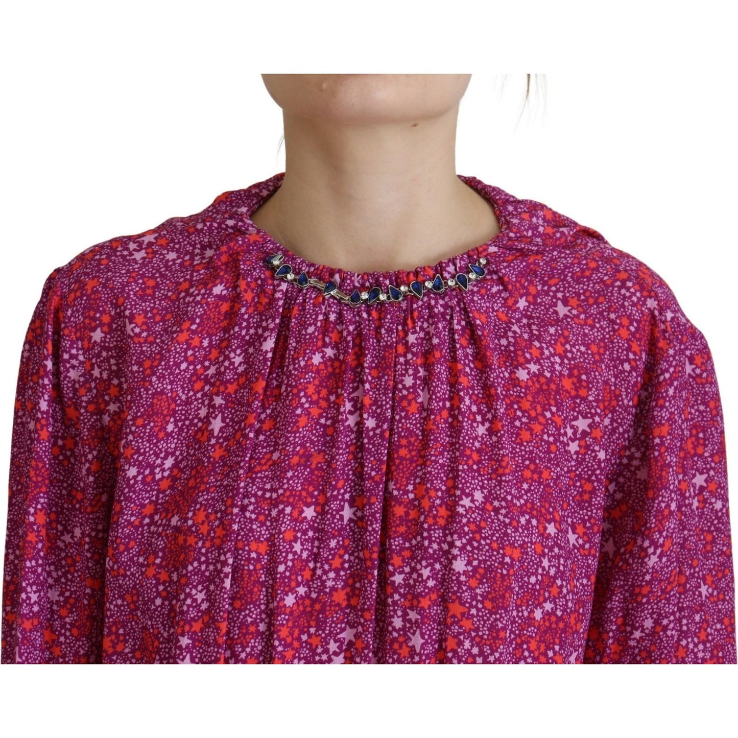 Dsquared² Fuchsia Stars Embellished Long Sleeves Dress DR28841-38